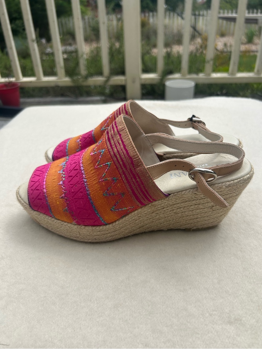 Cordani Fabric Espadrille Open Toe Sandals Pink Orange Wedge Size 41 US 10